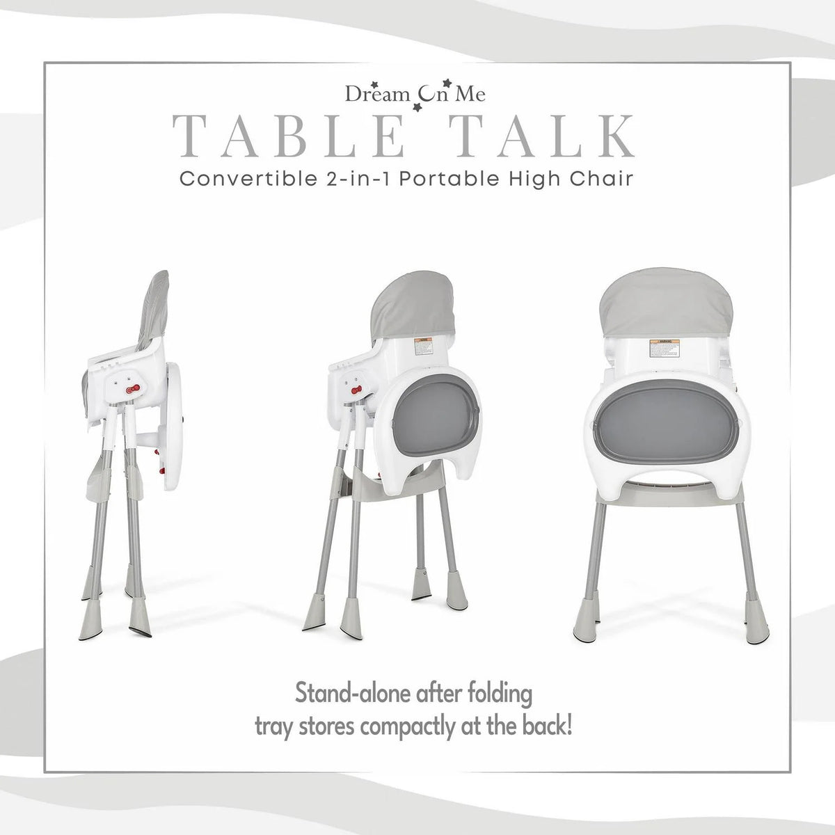 Dream On Me Portable 2-In-1 Table Talk High Chair. Gray