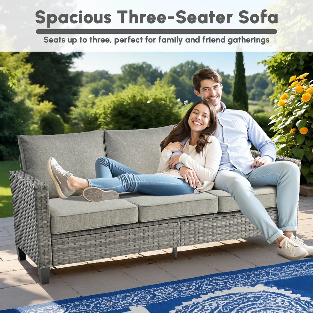 Ovios 5 Pieces Outdoor Patio Furniture Set Wicker Rattan Outdoor Conversation Comfortable Sectional Sofa with Steel Frame, Grey