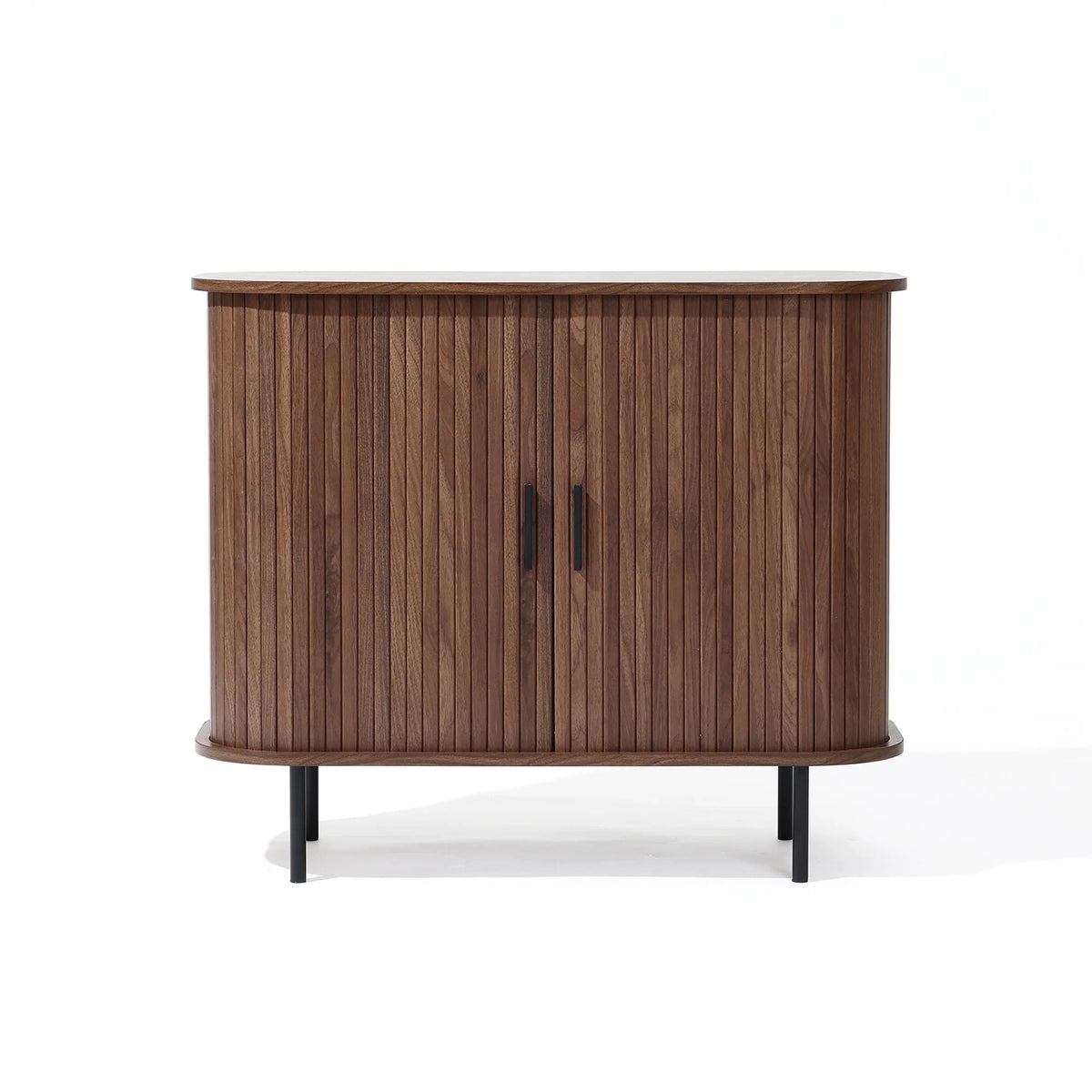 LuxenHome 35" Mid Century Modern Accent Cabinet, Small Buffet Cabinet with Sliding Door, Oak