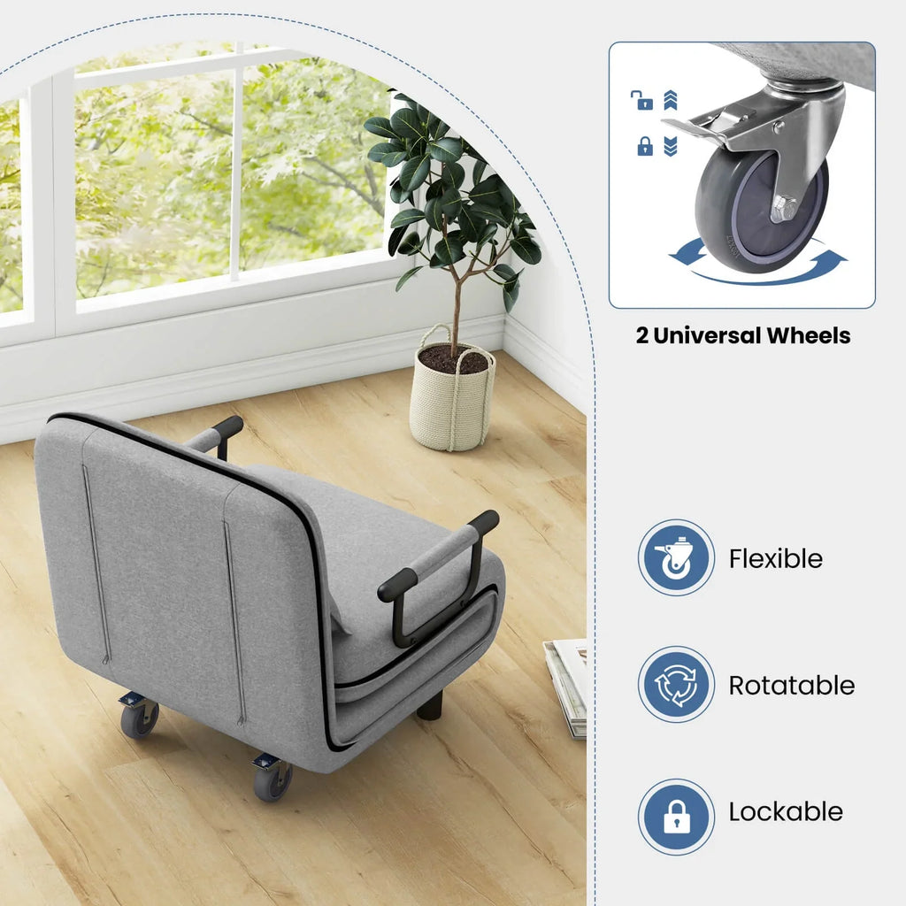 Costway 3-in-1 Convertible Sofa Bed with 5-Position Adjustable Backrest & Lumbar Pillow Brown