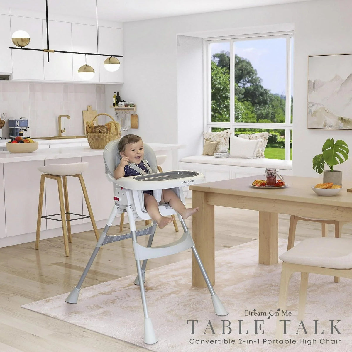 Dream On Me Portable 2-In-1 Table Talk High Chair. Gray