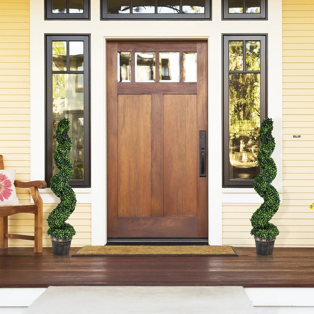 Costway 4FT Spiral Boxwood Topiary Trees in Golden Cement Pot (2 Count)