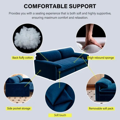 66" Queen Pull Out Sofa Bed, 3-in-1 Convertible Sleeper Sofa with Side Storage,Multi-Functional Velvet Loveseat Bed for Living Room,Bedroom