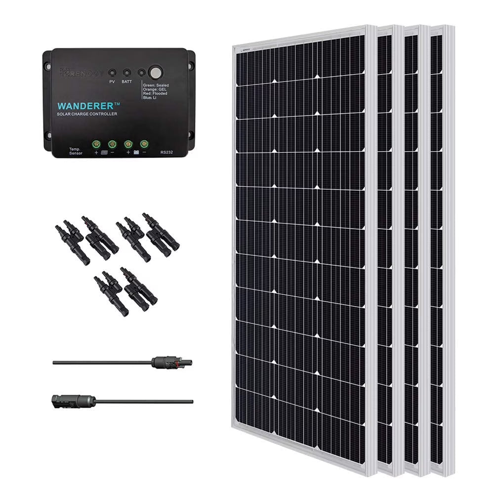 Renogy 400W 12V Solar Panel Monocrystalline Bundle Kit for RV/Boat/Cabin/Battery Applications