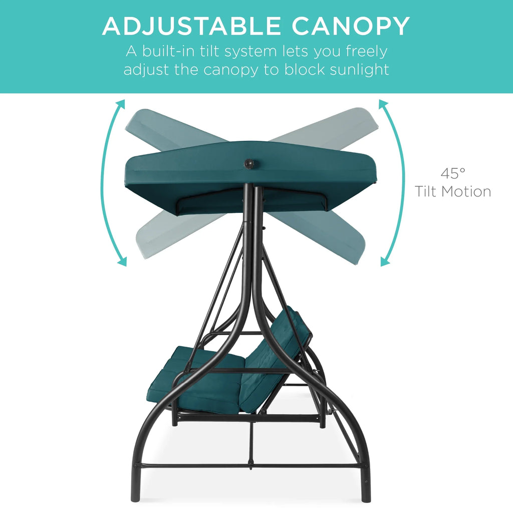 Best Choice Products 3-Seat Outdoor Converting Canopy Swing Glider Patio Hammock w/ Removable Cushions - Burgundy