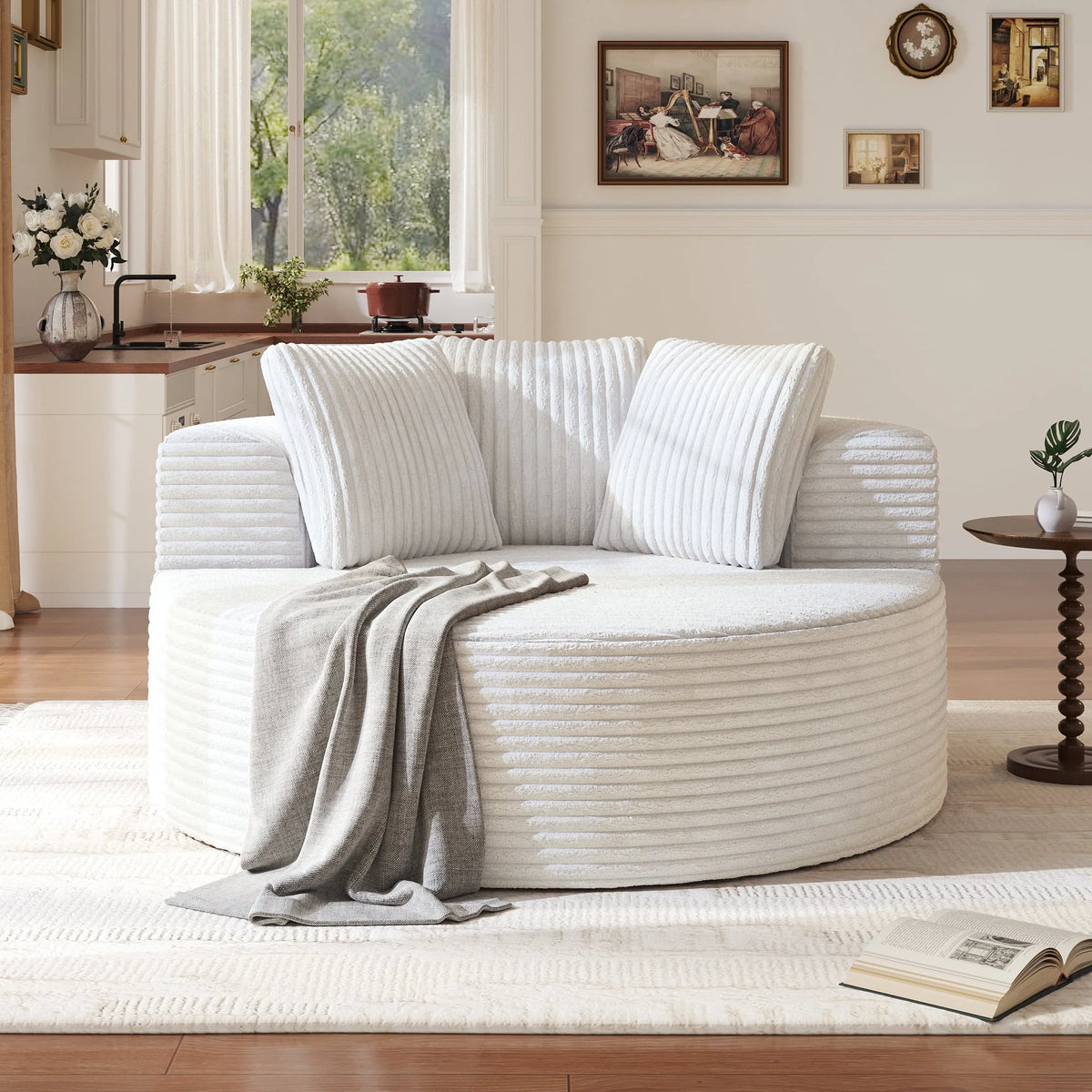 Sodrens Oversized Chaise Lounge Chair Indoor,Upholstered Sofa Bed with Throw Pillows and Armrests,Sleeper Chair for Living Room,Bedroom,Brown,Corduroy