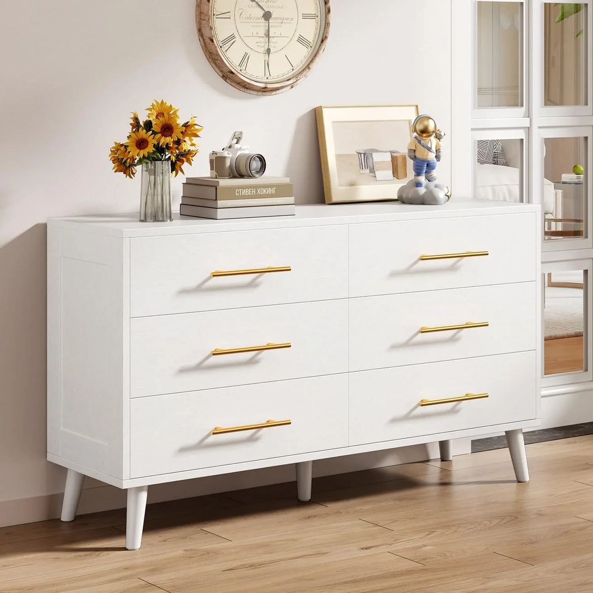 Lofka Queen Bedroom Furniture Set with Wingback Bed Frame, 2-Drawer Nightstand, 5-Drawer Dresser, 6-Drawer Dresser