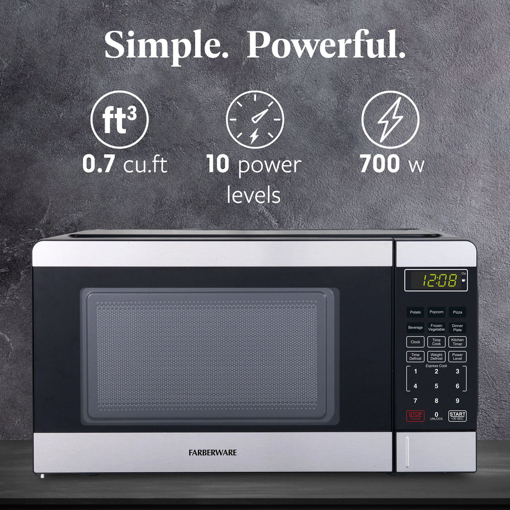 Farberware FMGZ09BKA 0.9 Cu. Ft. Microwave Oven, 900W, Digital Control, LED Display, 6 Cooking Presets, Black