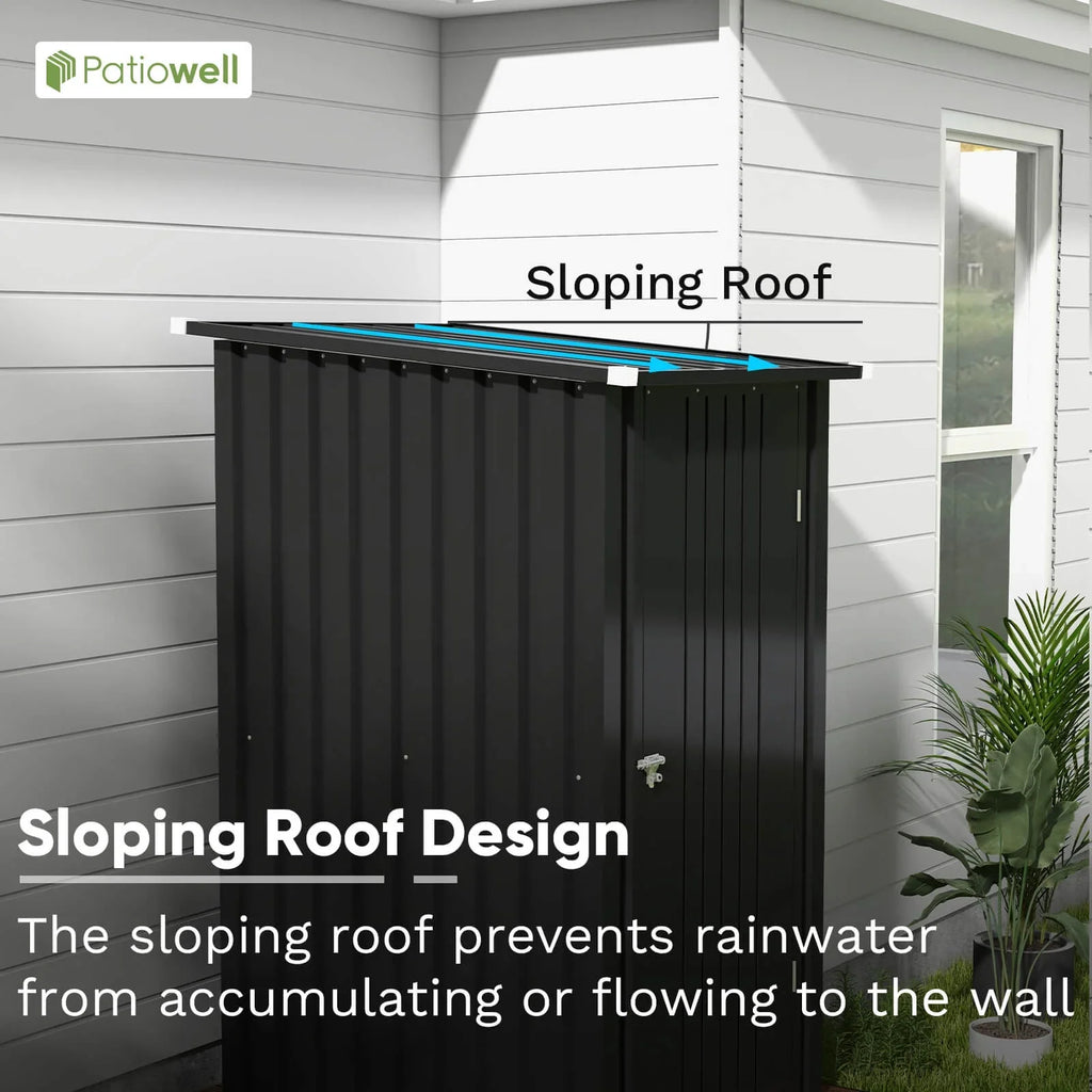 Patiowell 3"3FT Metal Outdoor Storage Shed with Sloping Roof and Single Lockable Door, Black