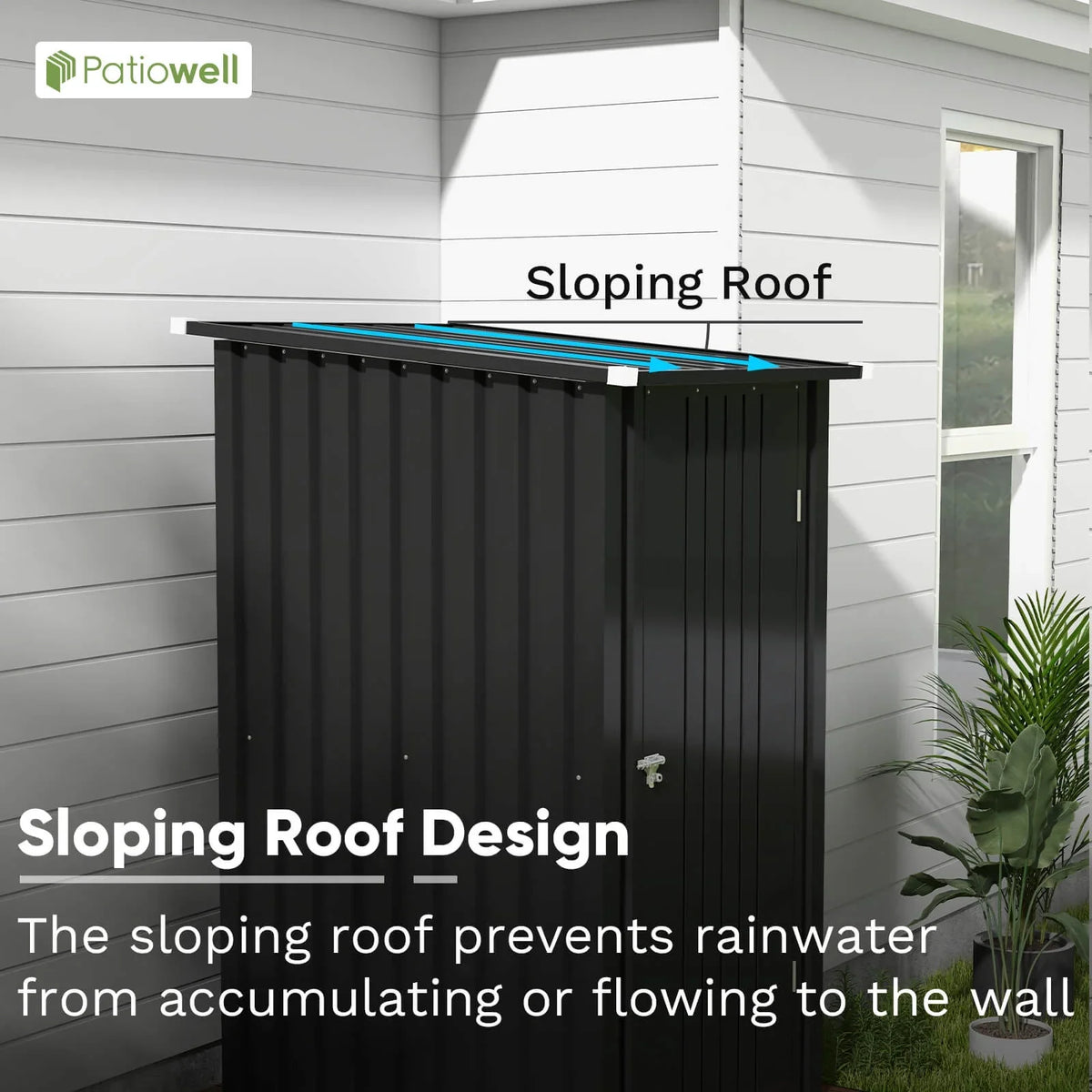 Patiowell 3"3FT Metal Outdoor Storage Shed with Sloping Roof and Single Lockable Door, Black