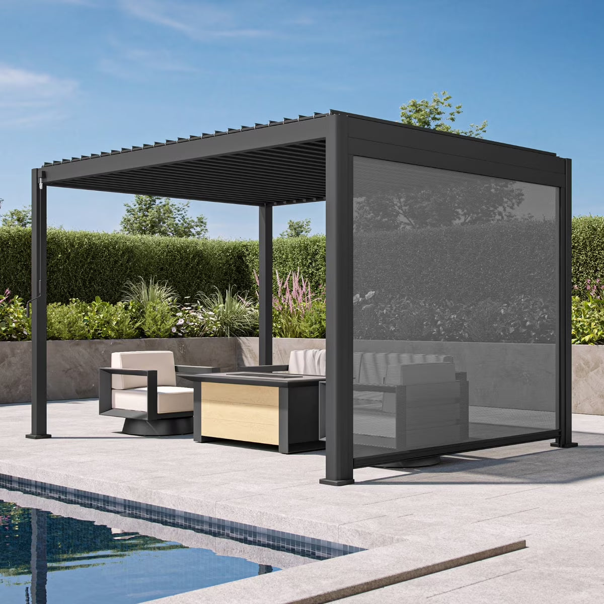 Mirador 111S Pergola Accessories, 1/3 10' Side Aluminum Deco Wall Screen, Charcoal (Not Pergola)