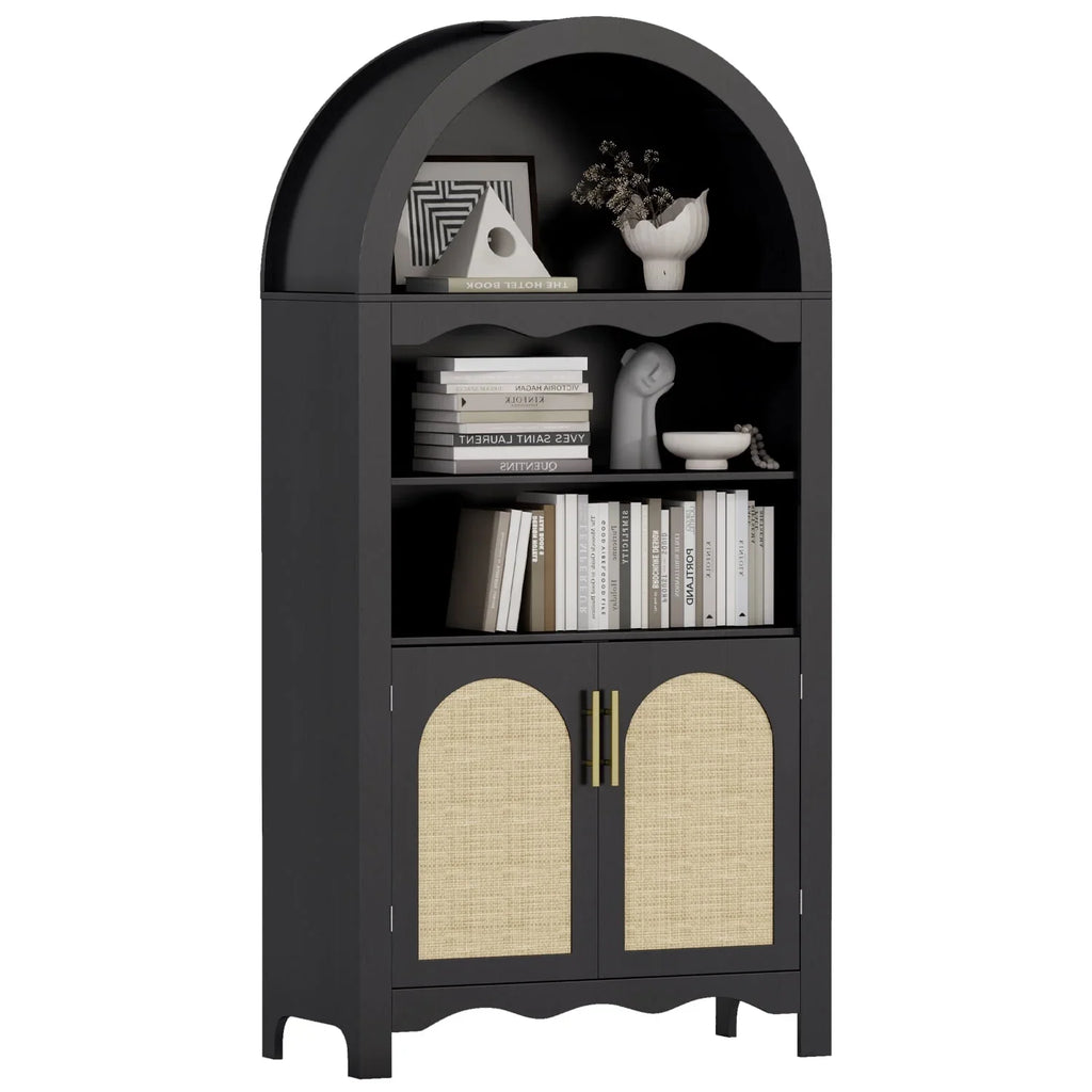 LAZZO 73-Inch Tall Arched Kitchen Pantry Storage Cabinet, 2 Doors, Brown