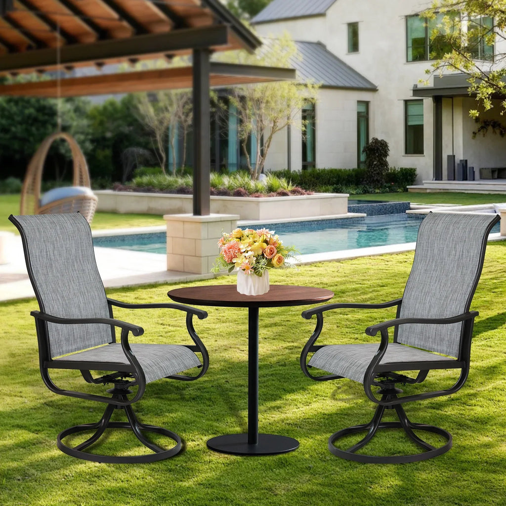 Patio Swivel Chairs Set of 2, Outdoor High Back Rocker Dining Chairs with All-Weather Textilene Mesh and Metal Frame, Comfortable Swivel Chairs for Patio, Garden, Deck, and Backyard (Beige)