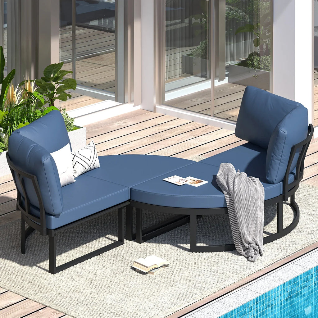 AECOJOY Metal Patio Furniture Set 73" Outdoor Conversation Set Patio Sectional Sofa Couch with Removable Cushions in Beige