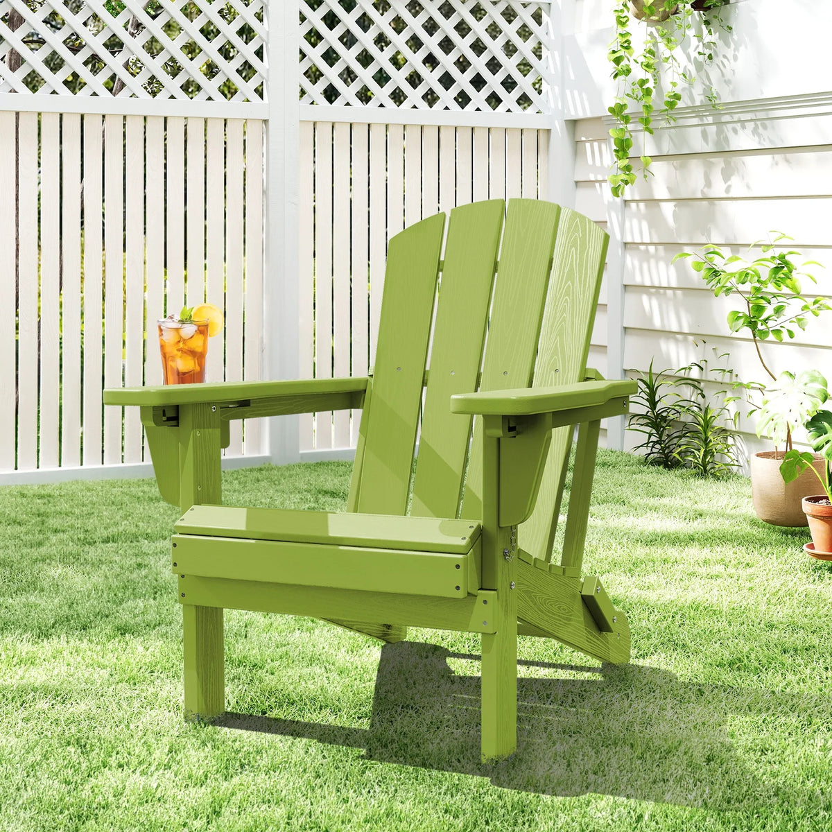 SERWALL Outdoor Adjustable Folding HDPE Adirondack Chairs Set of 2 with Cup Holder, Gray