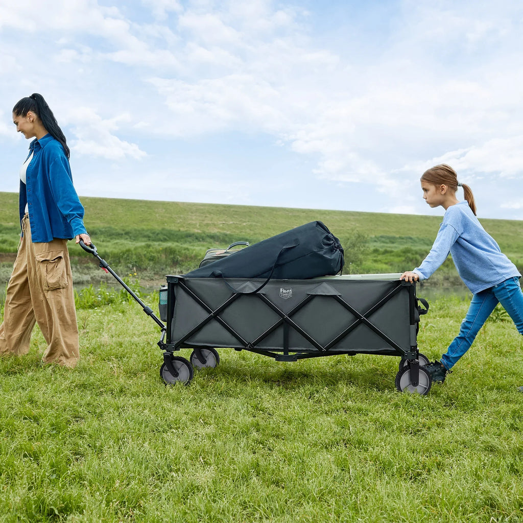 TIMBER RIDGE 400L Collapsible Wagon with Cargo Net, 51.2'' Extended Foldable Heavy Duty Cart for Sports, Shopping, Camping, Grey