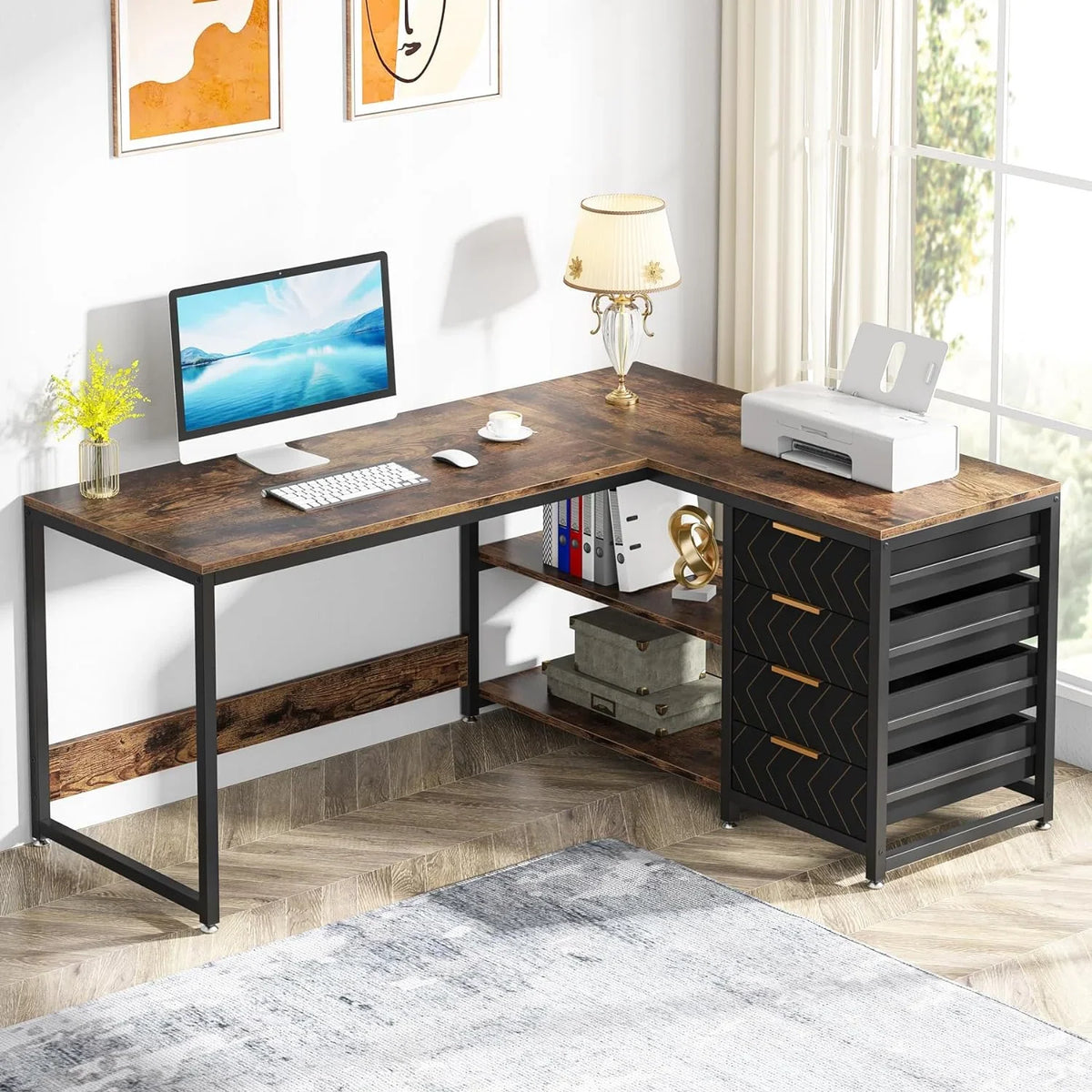 Tribesigns 59" L-Shaped Office Desk, Modern Reversible Computer Study Desk for Home Office, White