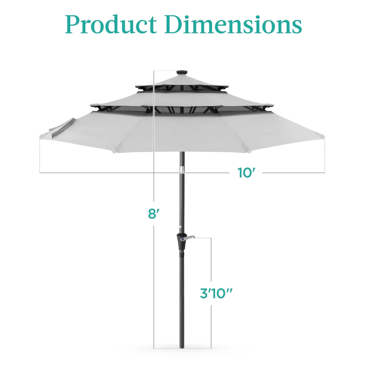 Best Choice Products 10ft 3-Tier Solar Patio Umbrella w/ 24 LED Lights, Tilt Adjustment, Easy Crank - Tan