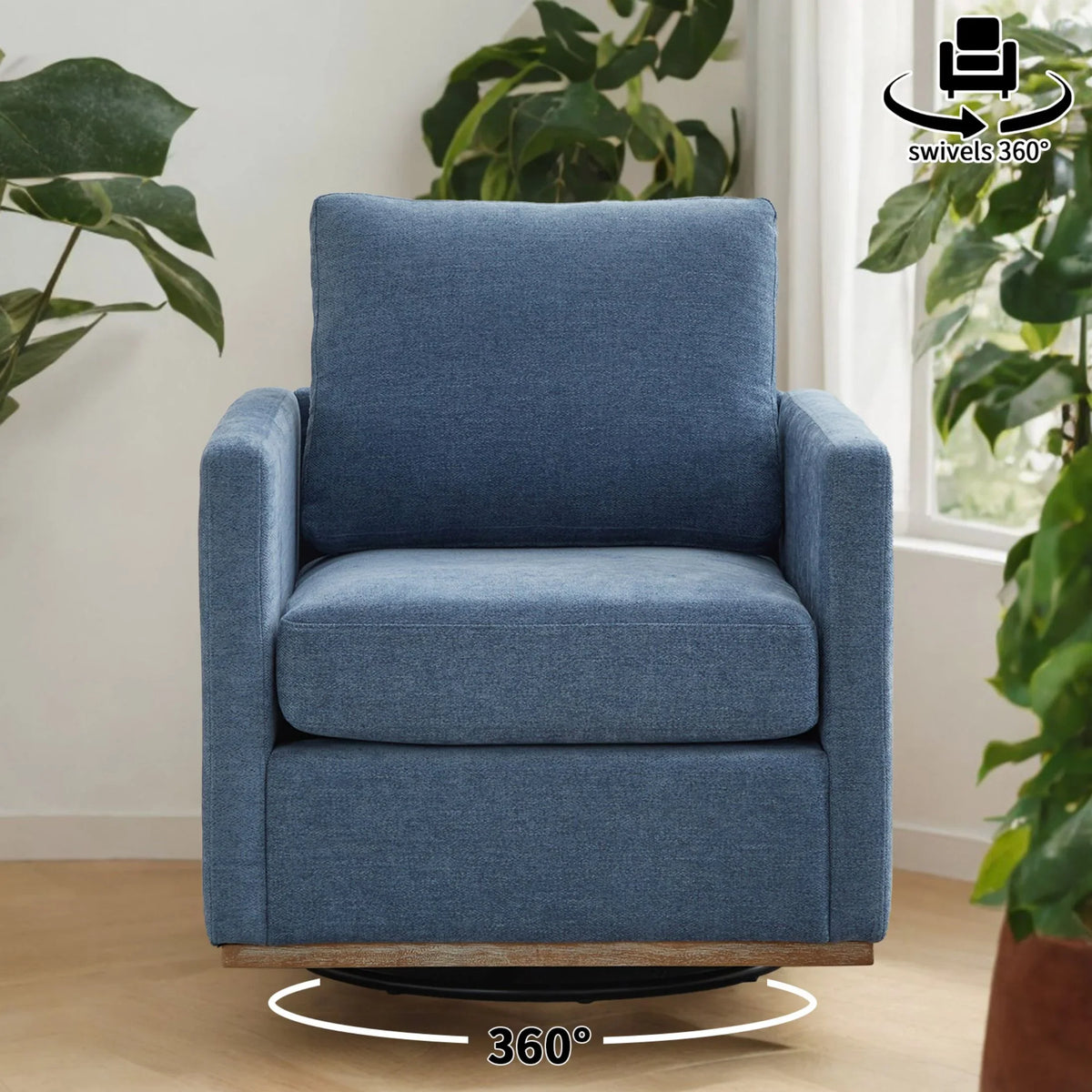 Swivel Accent Chair"360 Degree Square Swivel Chair for Living Room, Mid Century Modern Upholstered Swivel Barrel Chair,Comfy Sofa Armchairs for Bedroom,Nursery,Chenille(Beige)
