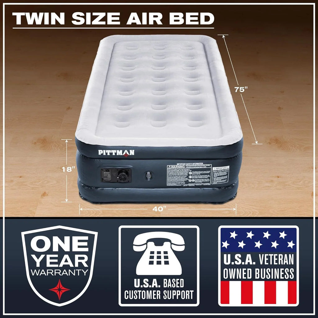 Pittman - Twin Air Mattress with Built-in Pump Raised 18" - Self Inflating Twin Air Bed