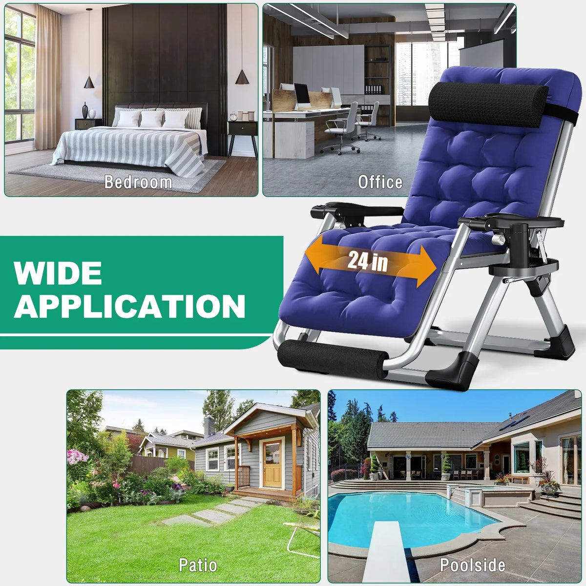 NAIZEA Zero Gravity Chair with Removable Cushion and Cup Holder Black