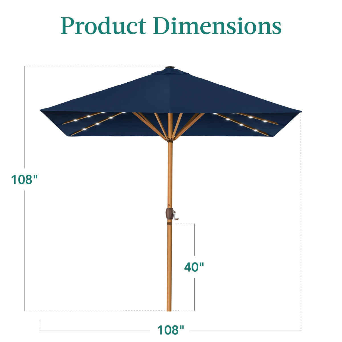 Best Choice Products 9ft Deep Square Solar LED Lighted Patio Umbrella w/ Woodgrain Pattern, UV-Resistant - Black