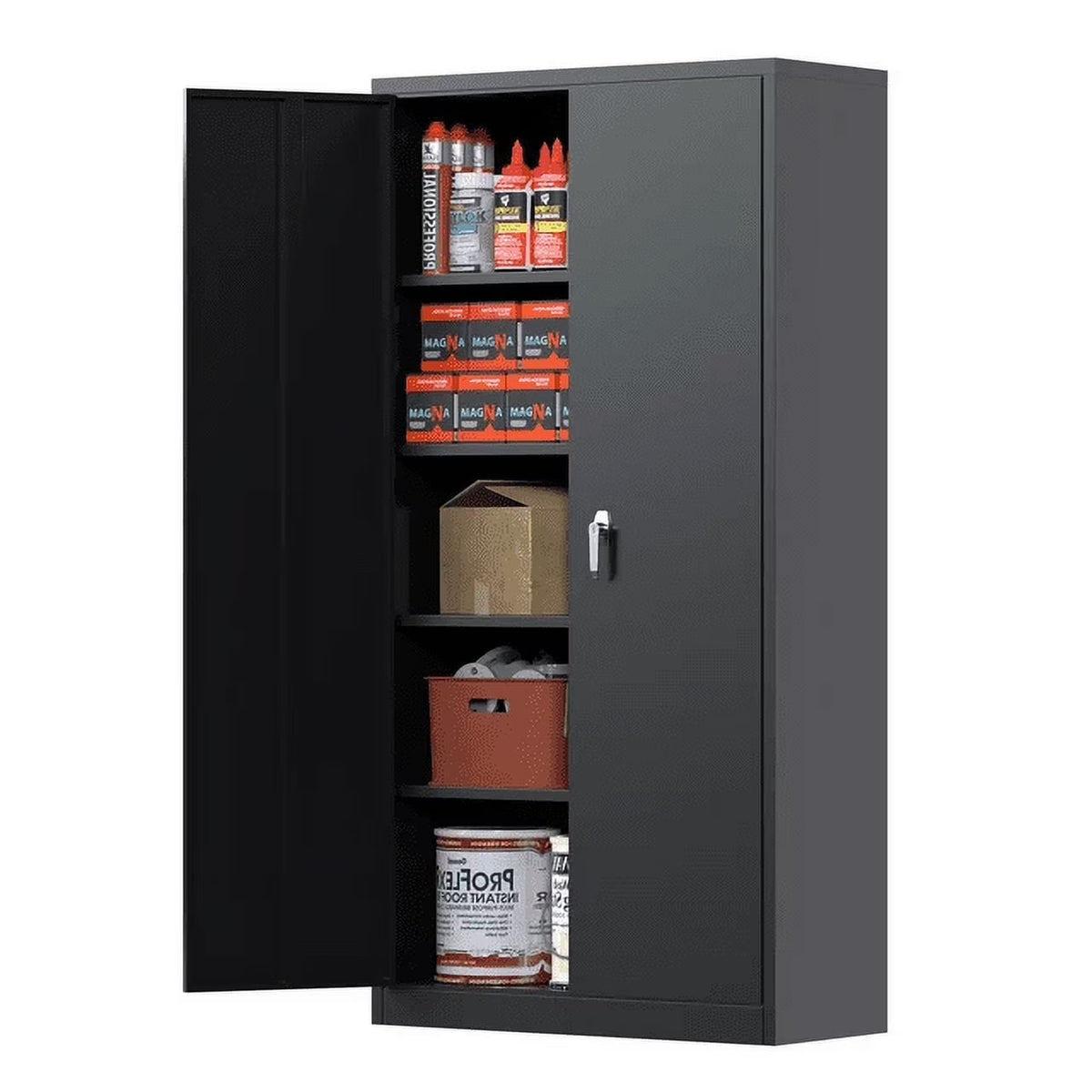 GAEANET 2 Door Metal Storage Cabinet with 5 Adjustable Shelves &Pegboard, 71" H"32" W"16" D Locking Steel Garage Cabinet, for Garage,Office,Home,Gym,School, File Cabinet,Assembly Required, Black