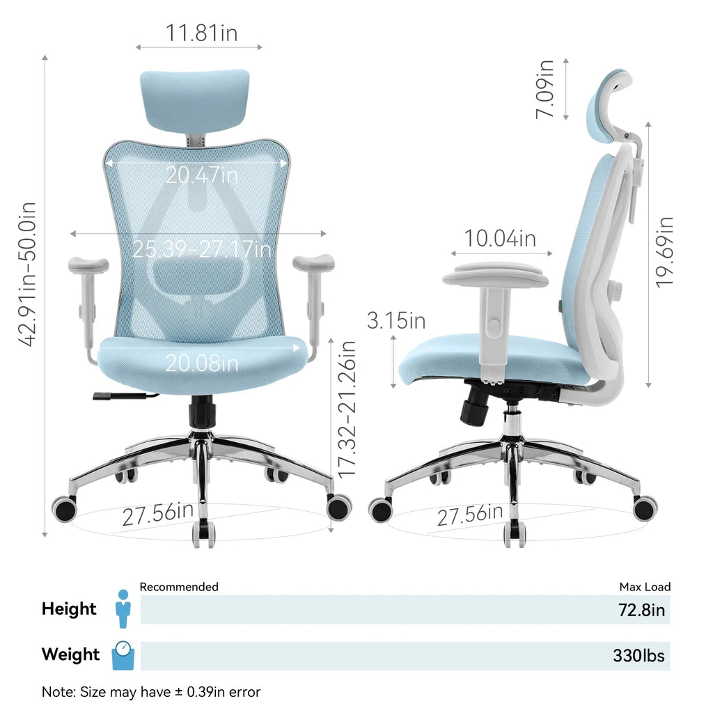 SIHOO M18 Mesh Ergonomic Office Chair with Adjustable Lumbar Support, High Back, Black