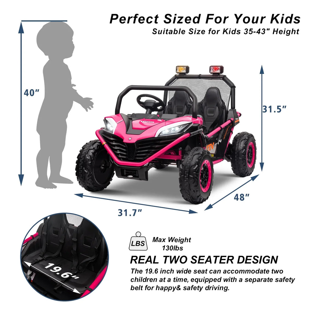 OTTORD 24 V Ride on Car UTV 2 Seater, 2x200W Electric Car Truck with Metal Frame, Brake&Gas Pedal, EVA Tires,3 Speed (Purple Pink)