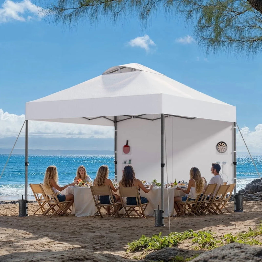 CHITOOMA 10 x 10ft Pop up Canopy Tent, Instant Outdoor Shelter Easy Portable Straight Leg Canopy Tent with Pockets Sidewall, White