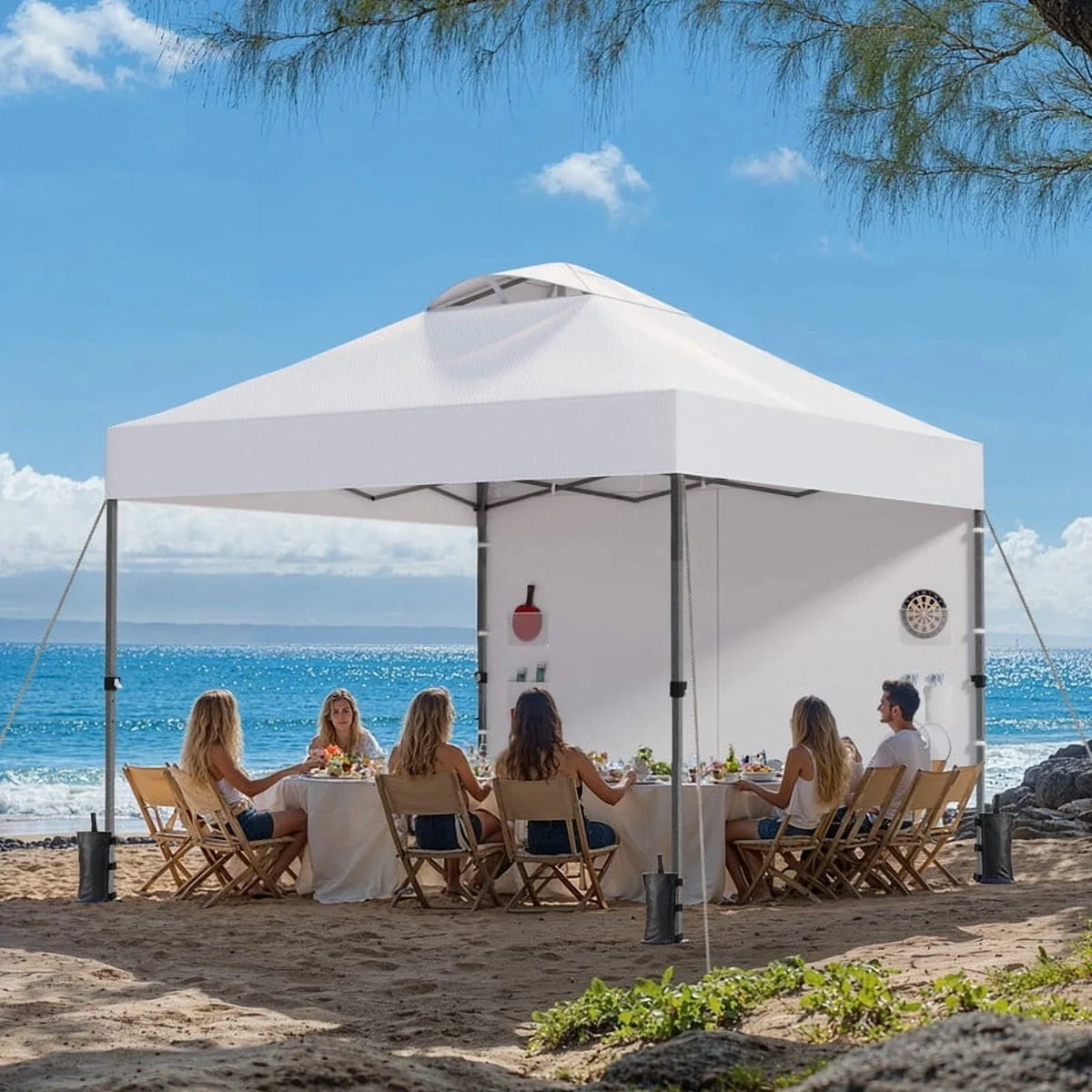 CHITOOMA 10 x 10ft Pop up Canopy Tent, Instant Outdoor Shelter Easy Portable Straight Leg Canopy Tent with Pockets Sidewall, White