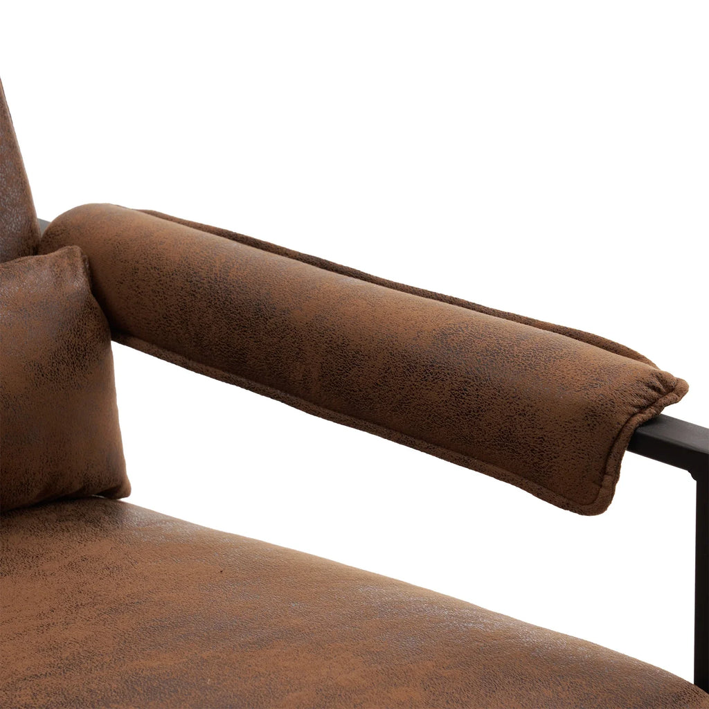 Ktaxon Accent Chair Lounge Armchair Modern Linen Fabric Upholstered Single Sofa with Black Coated Metal Frame Creamy White and Brown