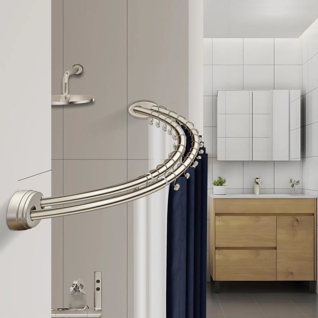 Utopia Alley Rustproof Wall Mounted Aluminum Double Curved Shower Curtain Rod, Screw Mount Rod, Secure Than Tension, Adjustable Shower Rod from 45" to 72", Includes shower liner & hooks (Bronze)