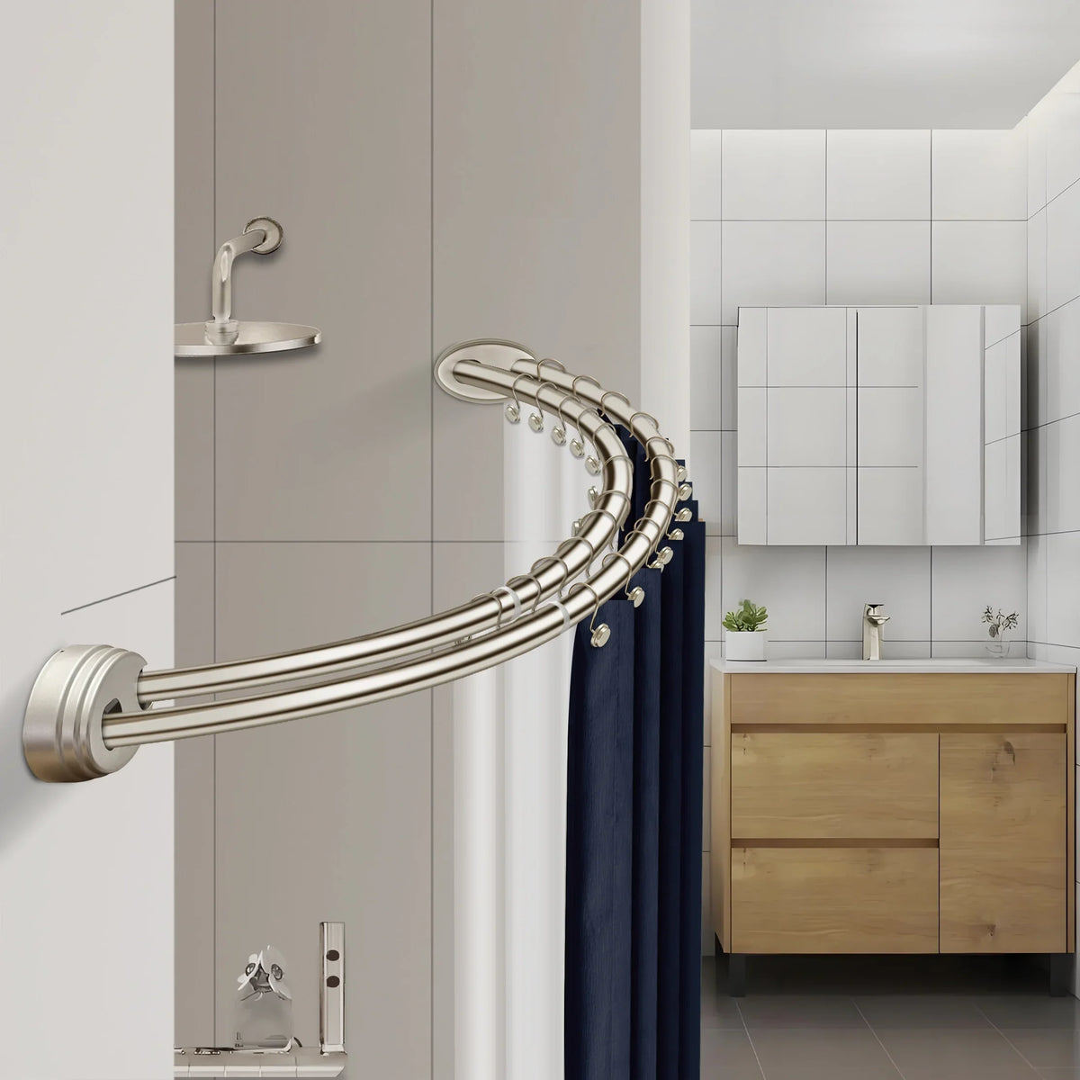 Utopia Alley Rustproof Wall Mounted Aluminum Double Curved Shower Curtain Rod, Screw Mount Rod, Secure Than Tension, Adjustable Shower Rod from 45" to 72", Includes shower liner & hooks (Bronze)