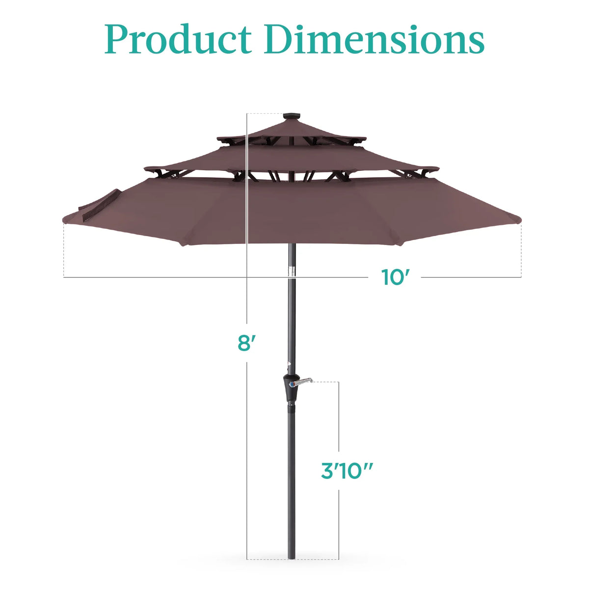 Best Choice Products 10ft 3-Tier Solar Patio Umbrella w/ 24 LED Lights, Tilt Adjustment, Easy Crank - Tan