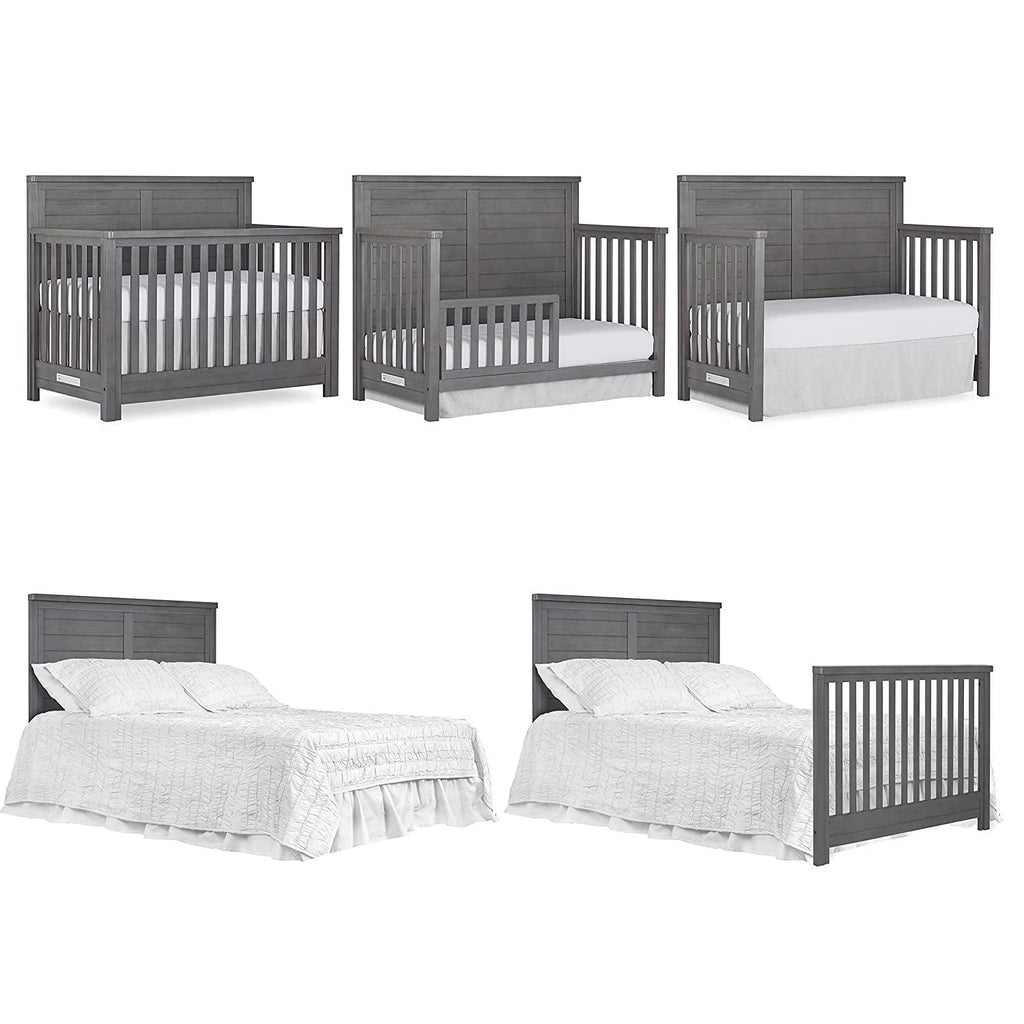 Evolur Belmar Flat 5-in-1 Convertible Crib. Rustic Grey