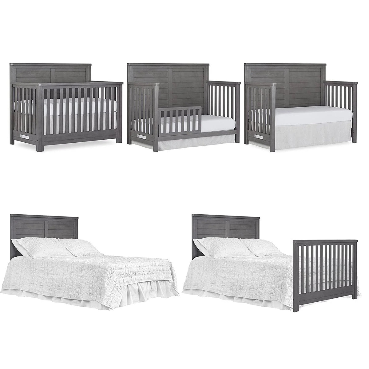 Evolur Belmar Flat 5-in-1 Convertible Crib. Rustic Grey