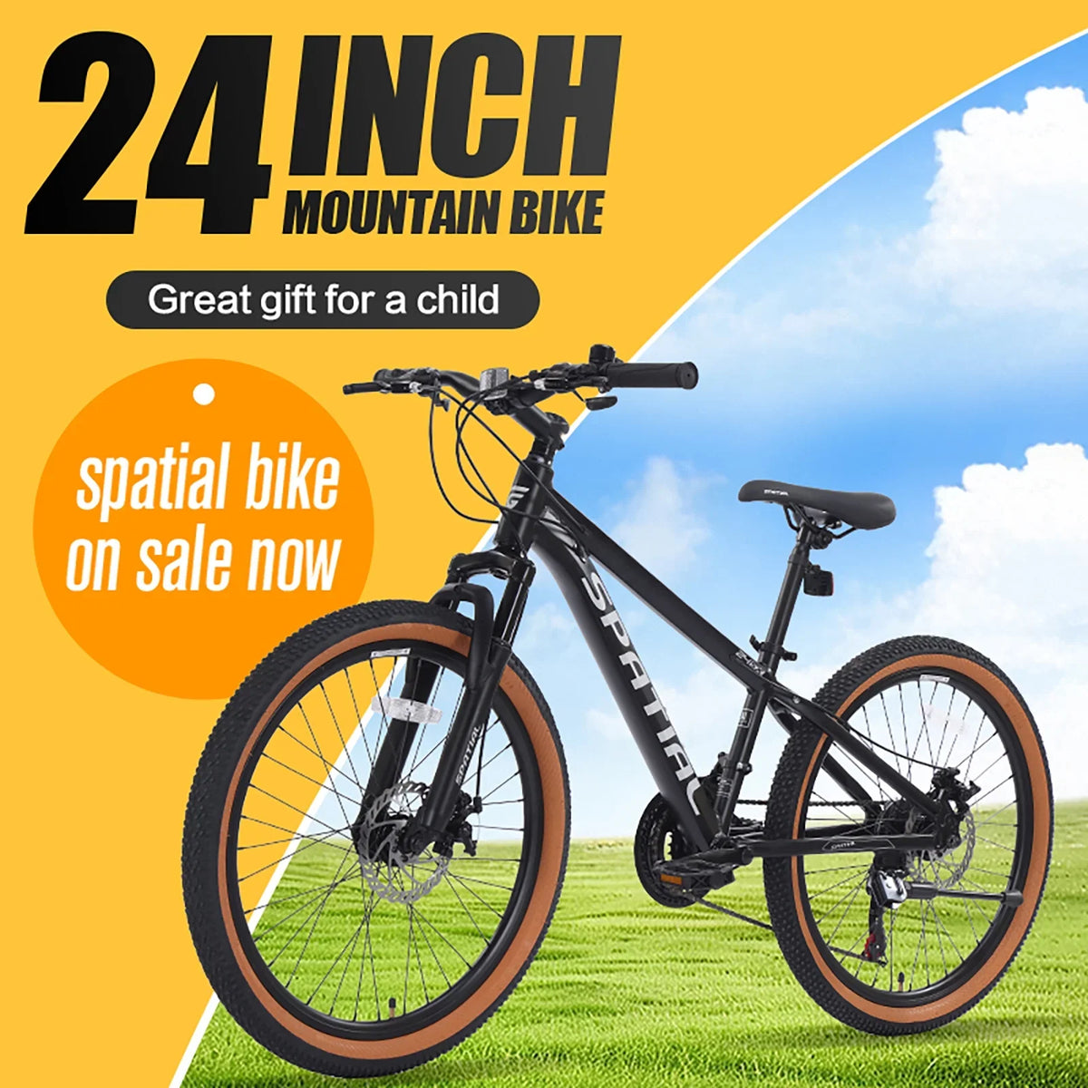 SPATIAL 24 inch Mountain Bicycle for Teenagers,21-Speed Gears MTB Mountain Bikes,Aluminum Frame Dual Disc Brakes