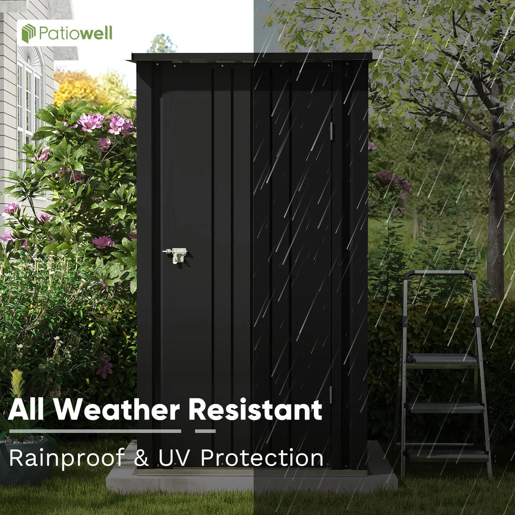 Patiowell 3"3FT Metal Outdoor Storage Shed with Sloping Roof and Single Lockable Door, Black