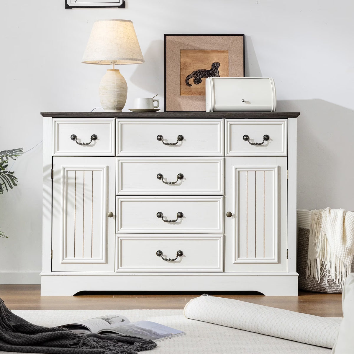 EnHomee Wood Dresser for Bedroom 9 Drawer Dressers&Chest of Drawers 63"L x 15.7"W x 31.5"H,Brown