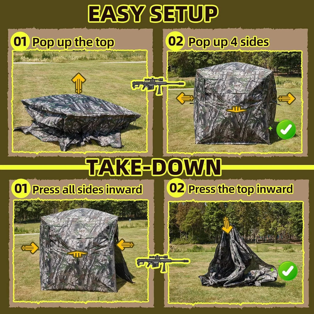 Erommy 360° Camouflage Hunting Blind, Durable and Waterproof with Spacious Interior and Ventilation for 3 People