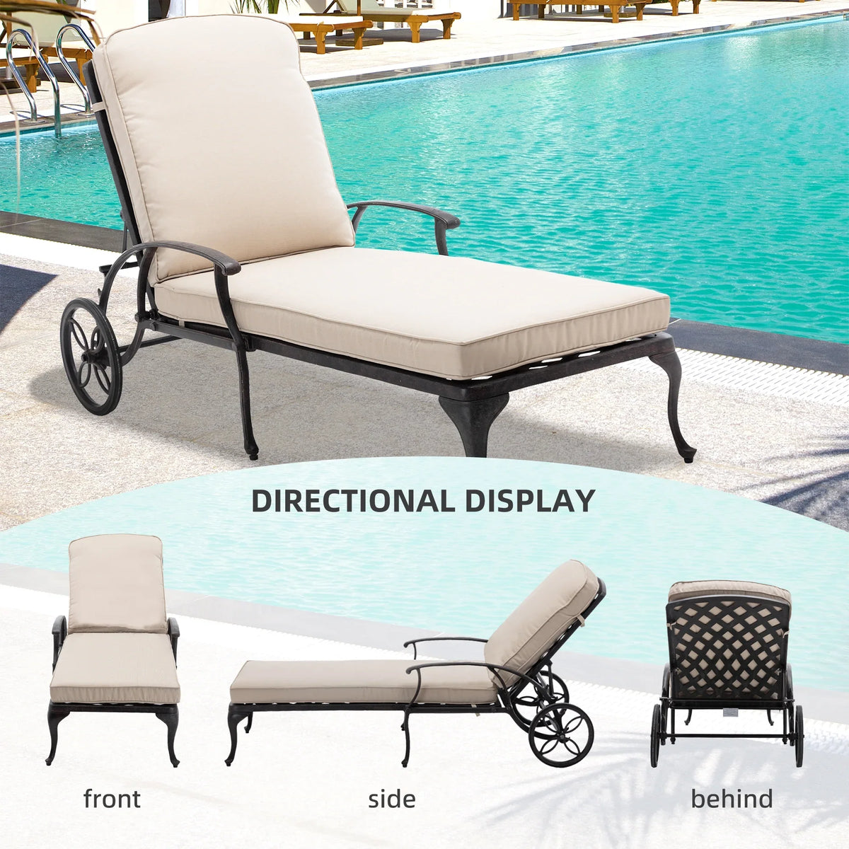 Homefun Aluminum Weatherproof Outdoor Chaise Lounge, Antique Bronze
