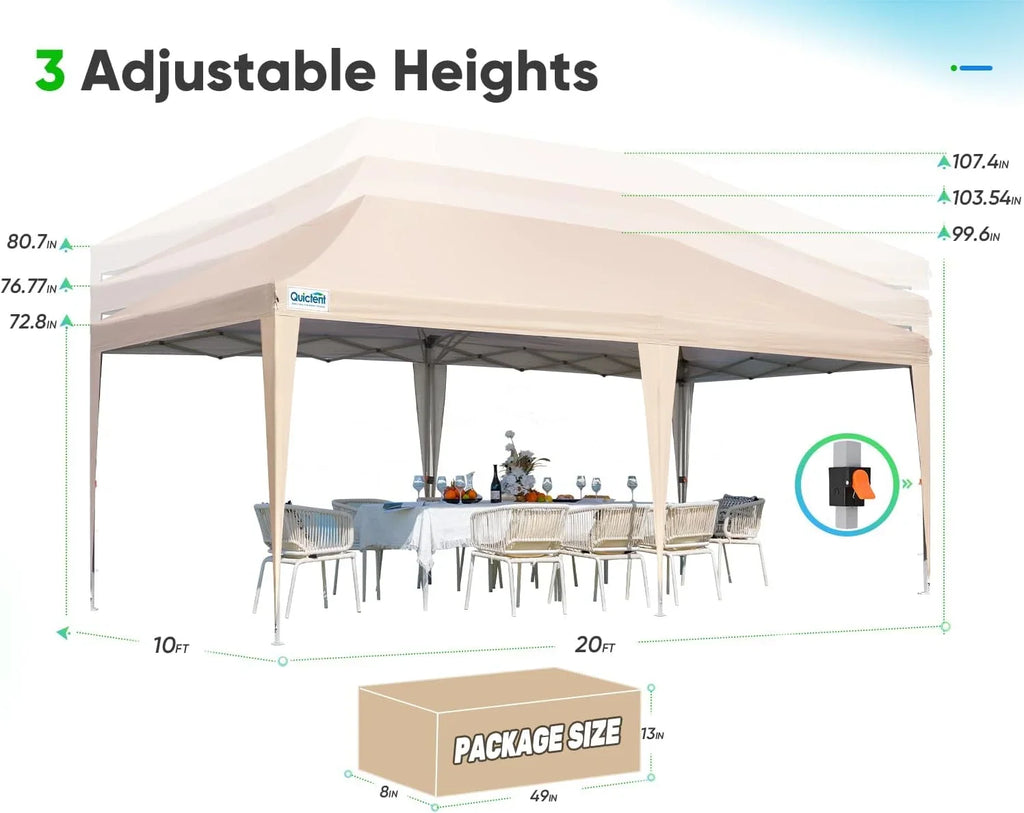 Quictent 10x20ft Easy Pop up Canopy Tent Instant Outdoor Canopy Shelter Folding Party Tent, White