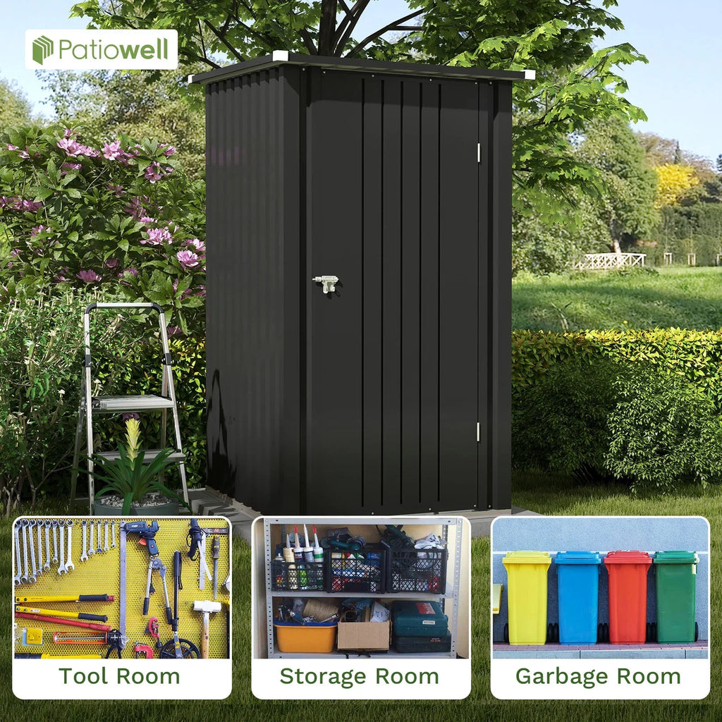 Patiowell 3"3FT Metal Outdoor Storage Shed with Sloping Roof and Single Lockable Door, Black