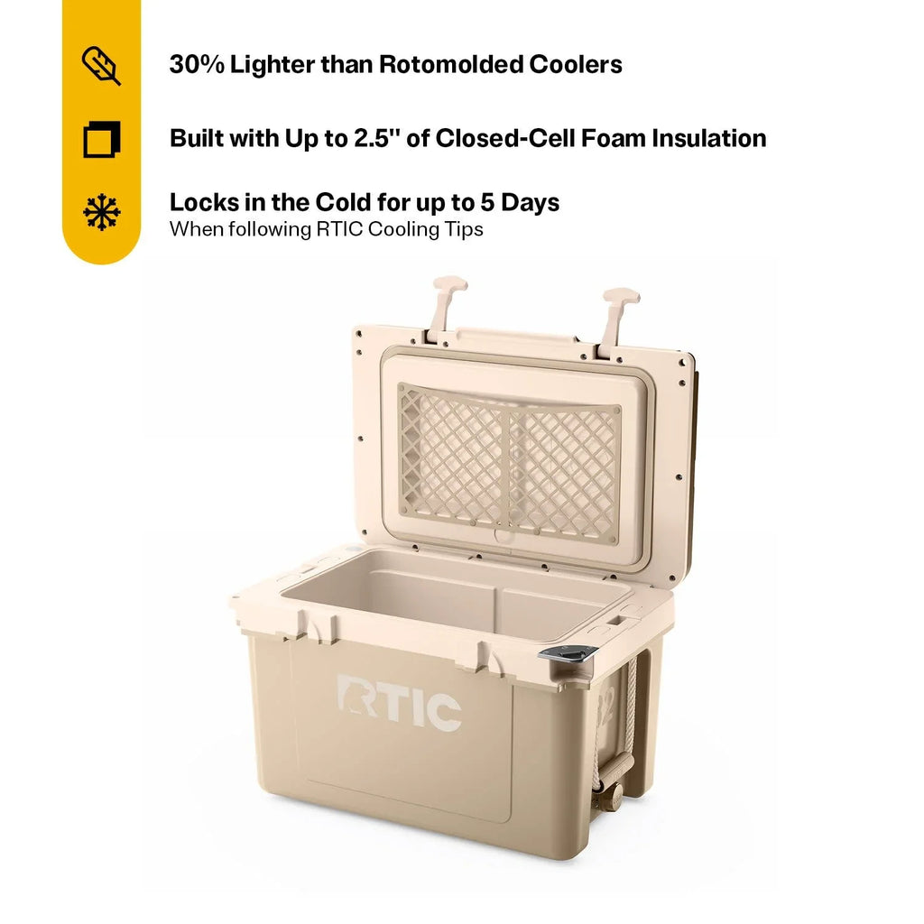 RTIC 32 QT Ultra-Light Hard-Sided Ice Chest Cooler, Fits 48 Cans, Dark Grey & Cool Grey