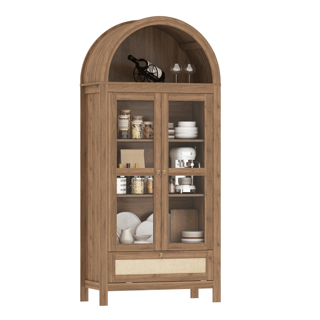 LAZZO 73-Inch Tall Arched Kitchen Pantry Storage Cabinet, 2 Doors, Brown