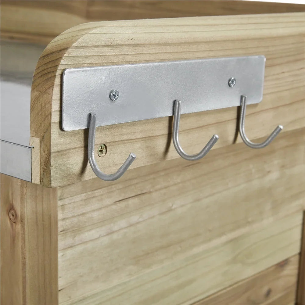 Renwick Outdoor Garden Potting Bench W/Cabinet Drawer Open Shelf, Gray