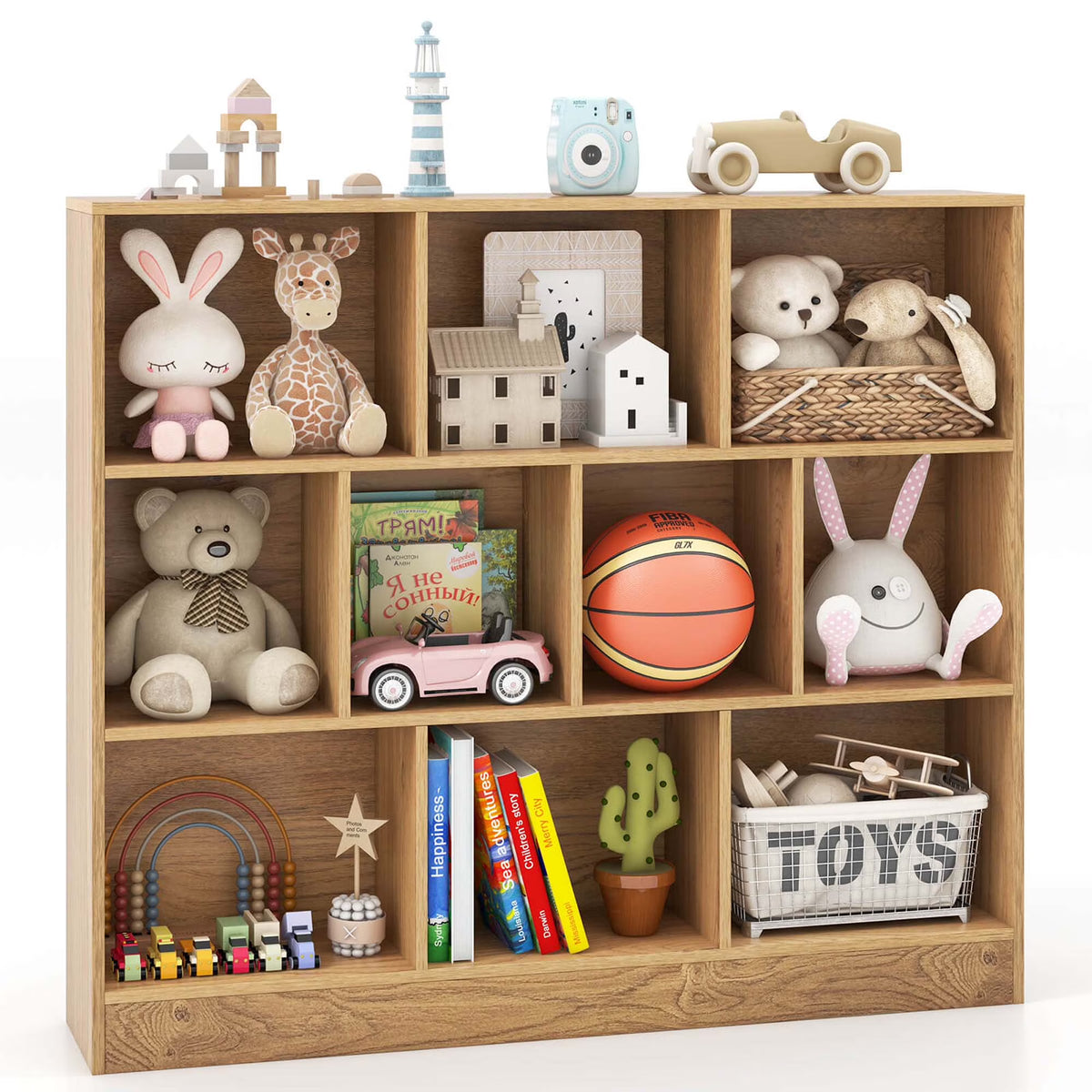 Costway 10-Cube Bookcase for Kids 41"Wooden Toy Storage Organizer for Kid’s Room White