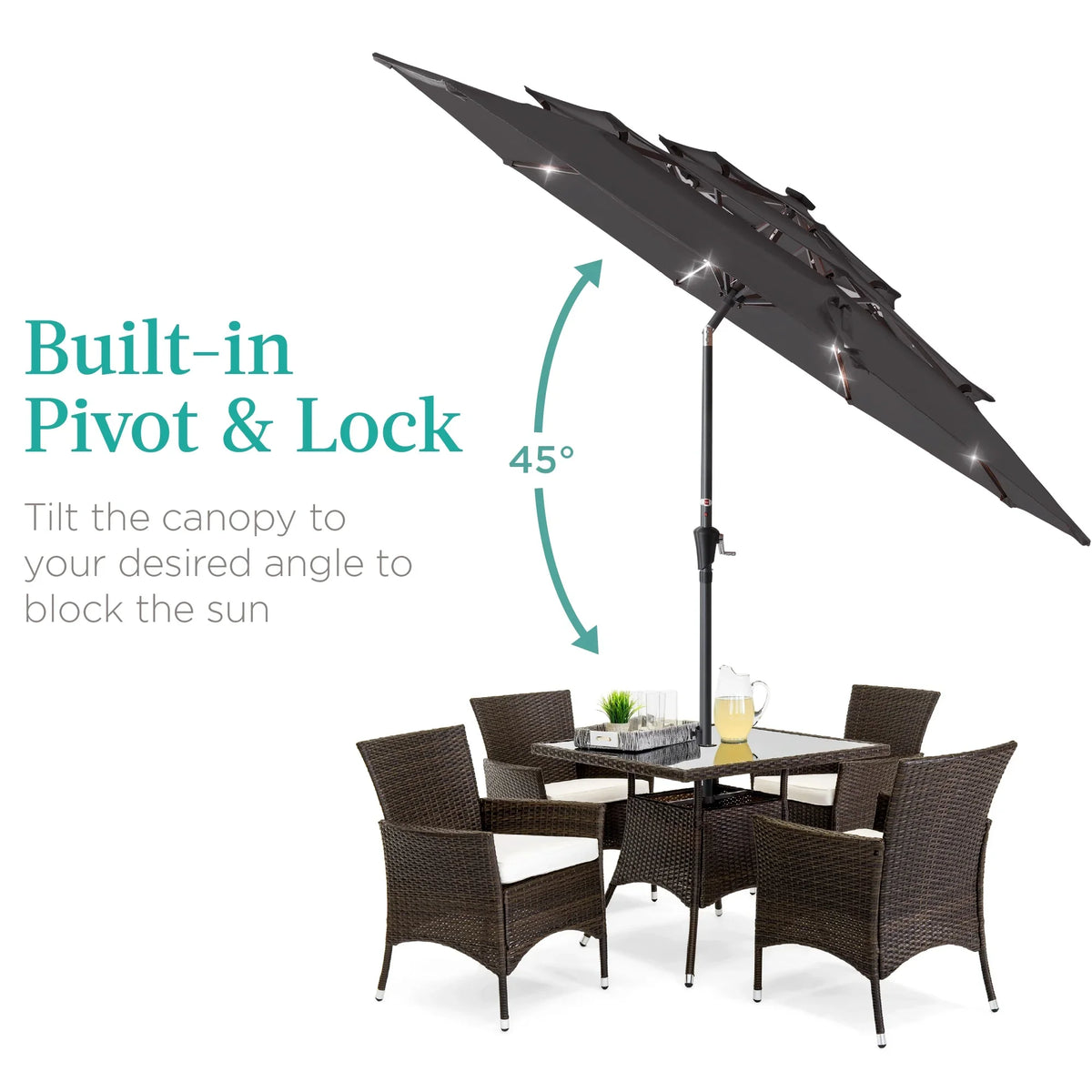Best Choice Products 10ft 3-Tier Solar Patio Umbrella w/ 24 LED Lights, Tilt Adjustment, Easy Crank - Tan