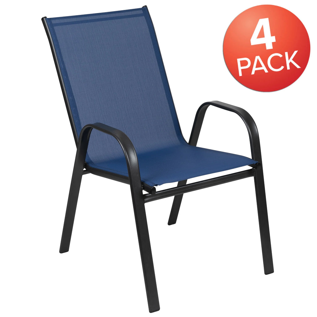 Emma + Oliver 4 Pack Gray Outdoor Stack Chair with Flex Comfort Material - Patio Stack Chair